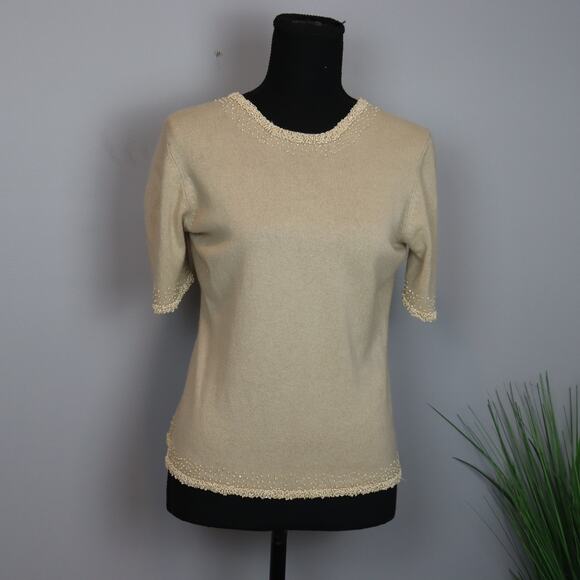 Vintage Jaeger hand beaded silk and cashmere sweater size Large - Picture 1 of 5